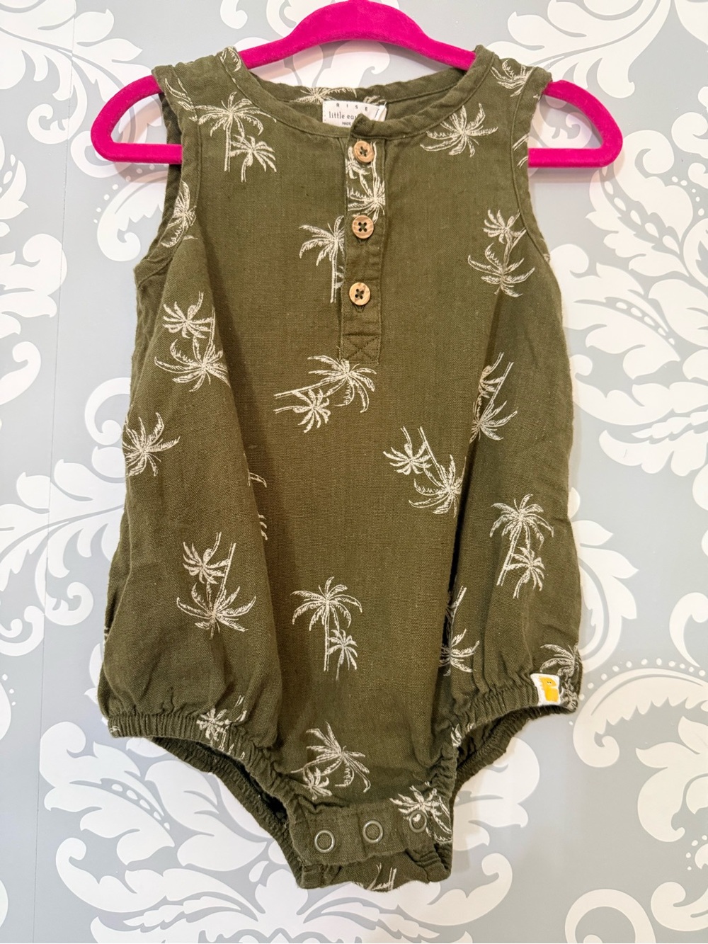 💫10/$25 • Rise Little Earthling Olive Green Palm Print Romper